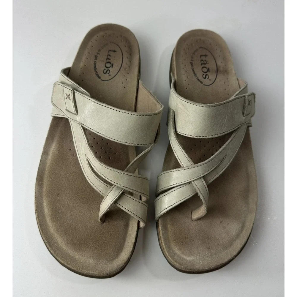 Taos The Perfect Sandals Light Beige Tan Stone Thong Toe Strappy Women's Size 10 - Picture 3 of 14